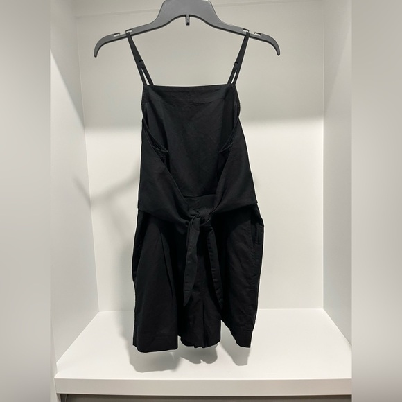 Madewell Tie-Waist Romper Black Pockets Size 2 Linen square neckline NEW NQ635 - Picture 5 of 13